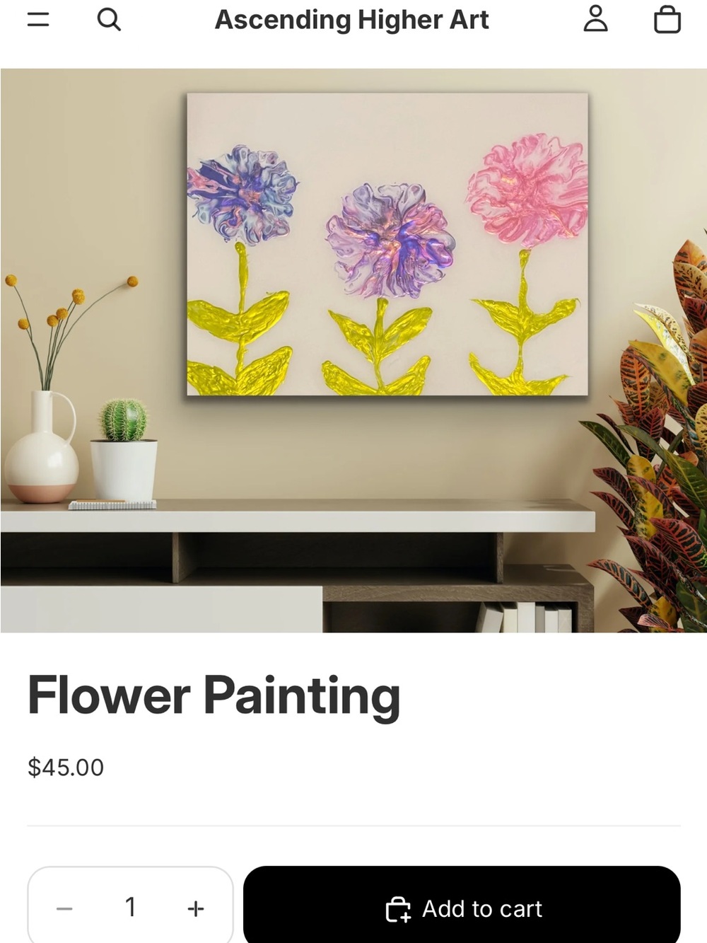 Pink & Purple Floral Canvas with Gold-Green Stems